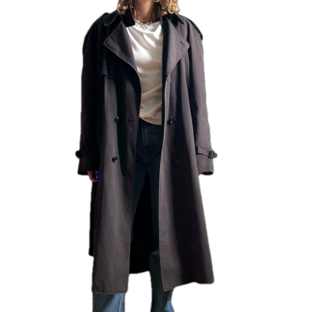 Oscar de la Renta Sz L Vintage Men Black Belted Trench Coat